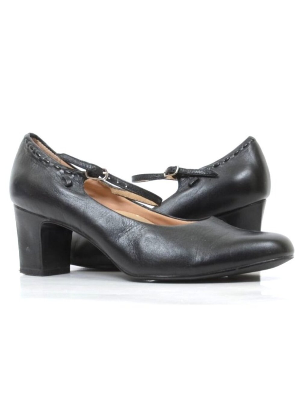 Trotters 7.5 Wide Width Black Leather Dressy Mary Jane Pump Heels Preppy Goth
